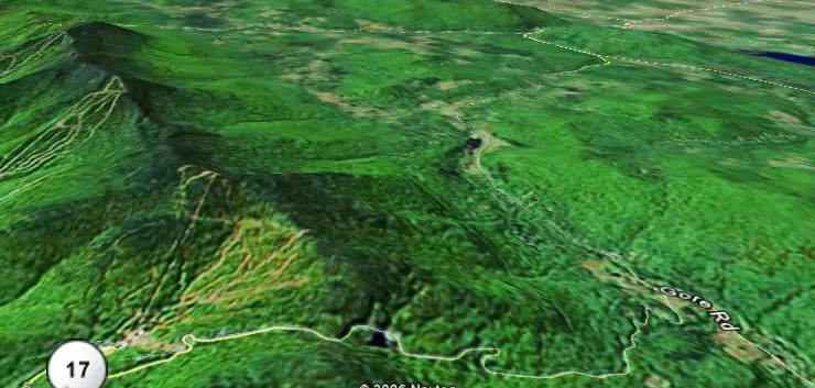 Aerial view of Route 17 and the Gore Road through the Green Mountains
